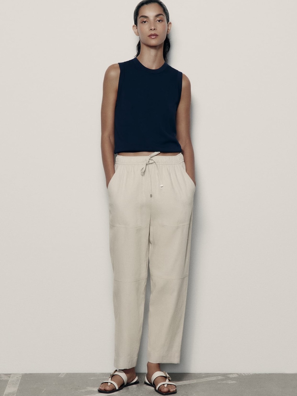 ZARA White Linen-Blend Relaxed Fit Cropped Pants Size S